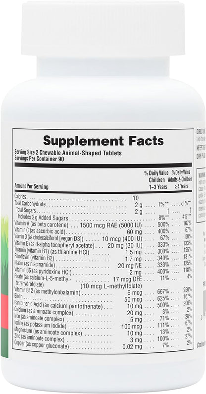 NaturesPlus Animal Parade Children's Chewable Multivitamin – Cherry Flavour – 180 Animal-Shaped Tablets