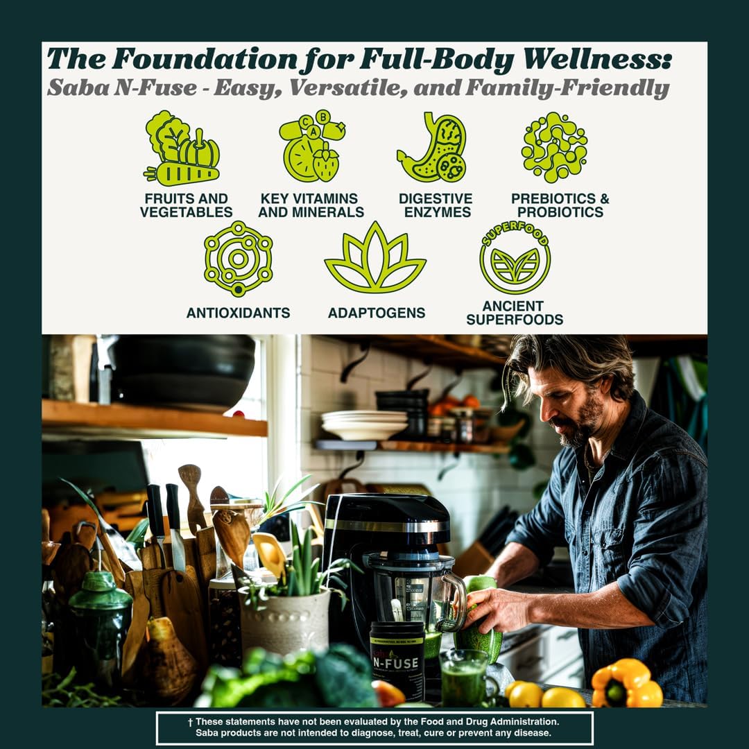 Saba N-Fuse Super Greens Powder – 50+ Superfoods, Probiotics and Digestive Enzymes for Gut Health and Energy, 30 Servings - görsel 4
