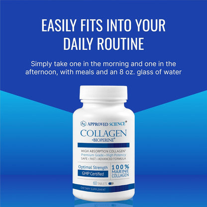 Approved Science Marine Collagen Tablets - Types I & III with Vitamin C and Bioperine - 360 Tablets