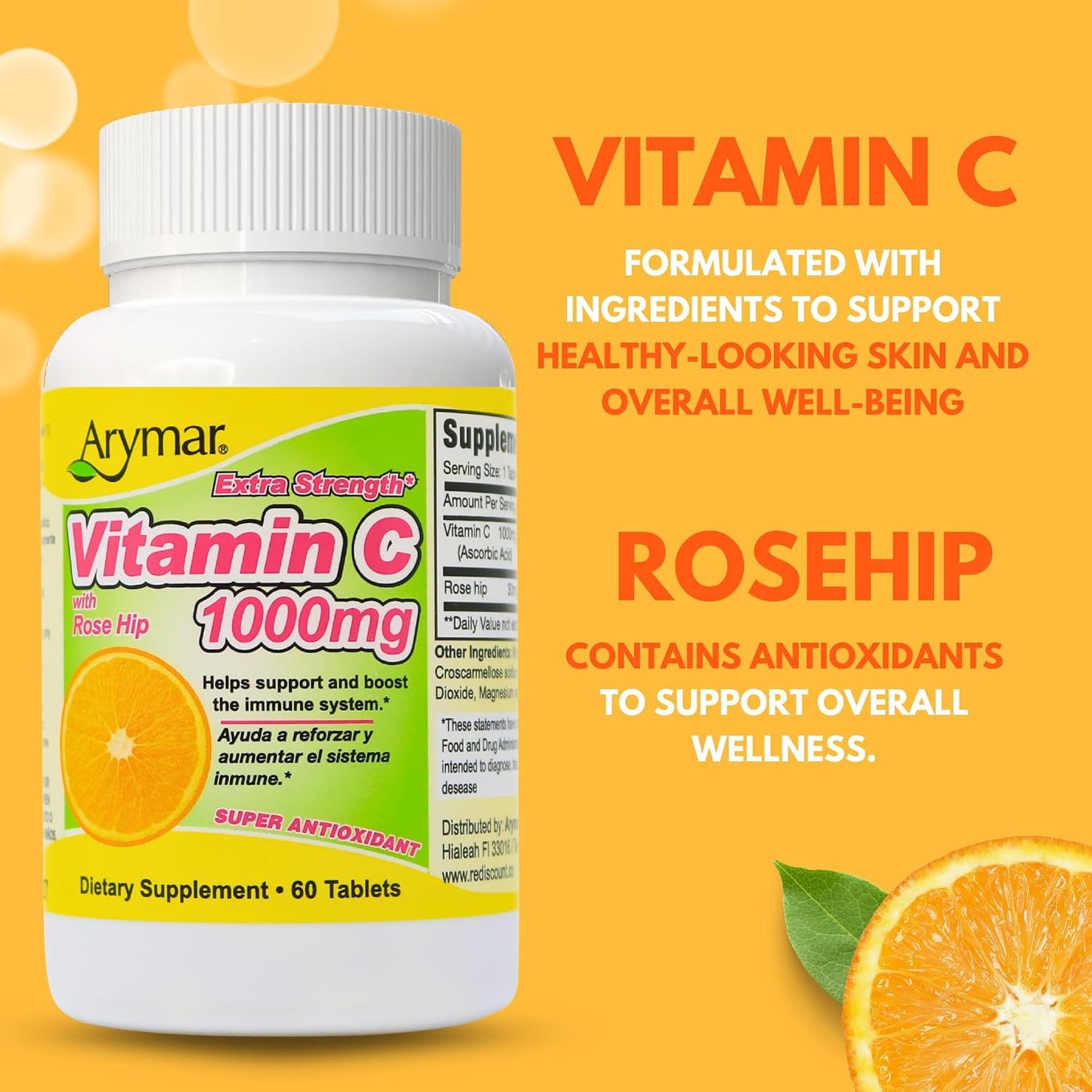 Arymar Vitamin C 1000 mg with Rosehip Extract 30 mg - High Strength Vitamin Supplement - 60 Tablets - görsel 4