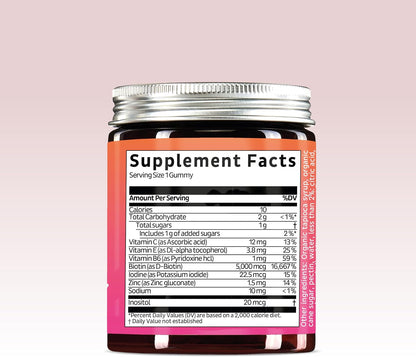 Biotin Gummies for Hair, Skin & Nails, 5,000 mcg High Strength Vegan Vitamins with Vitamins C & E, 60 Gummies