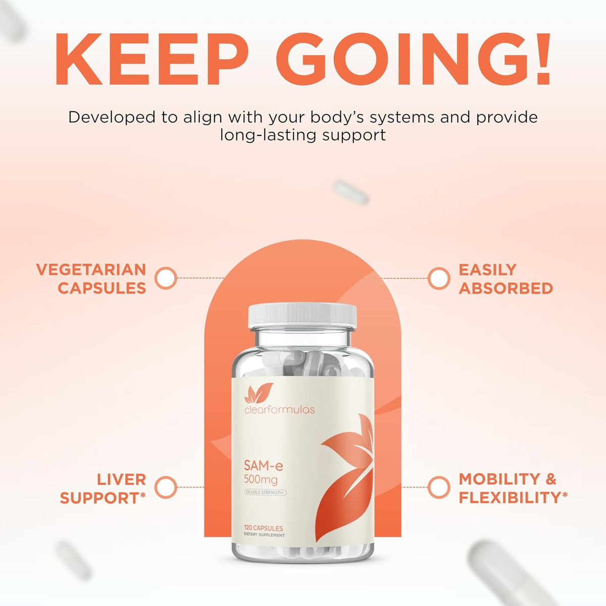 Clear Formulae Bioactive SAM-e 500mg - High Strength SAM-e Supplement with Biologically Active S,S Form for Liver and Mood Support - Vegan Non-GMO Preservative Free - Made in the USA (120 Servings) - görsel 3