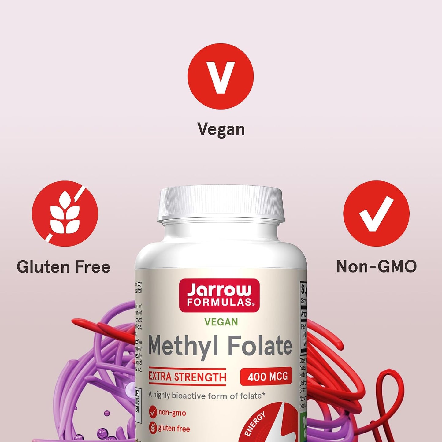 Jarrow Formulae Extra Strength Methyl Folate 400 mcg, Dietary Supplement for Homocysteine Metabolism & Psychological Function, 60 Vegetable Capsules, 60-Day Supply - görsel 5