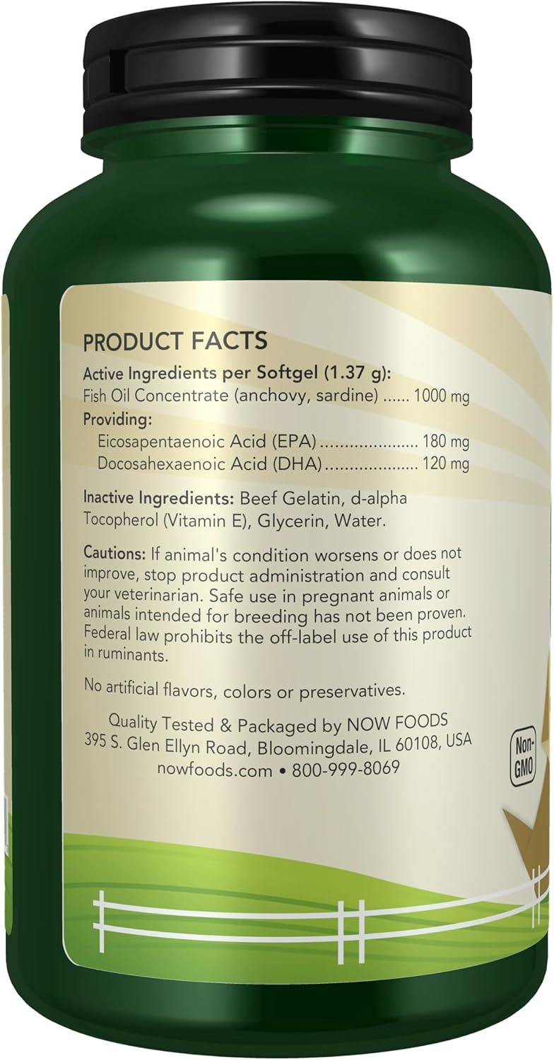 NOW Pet Health, Omega 3 Supplement, Formulated for Cats & Dogs, 180 Softgels - görsel 3