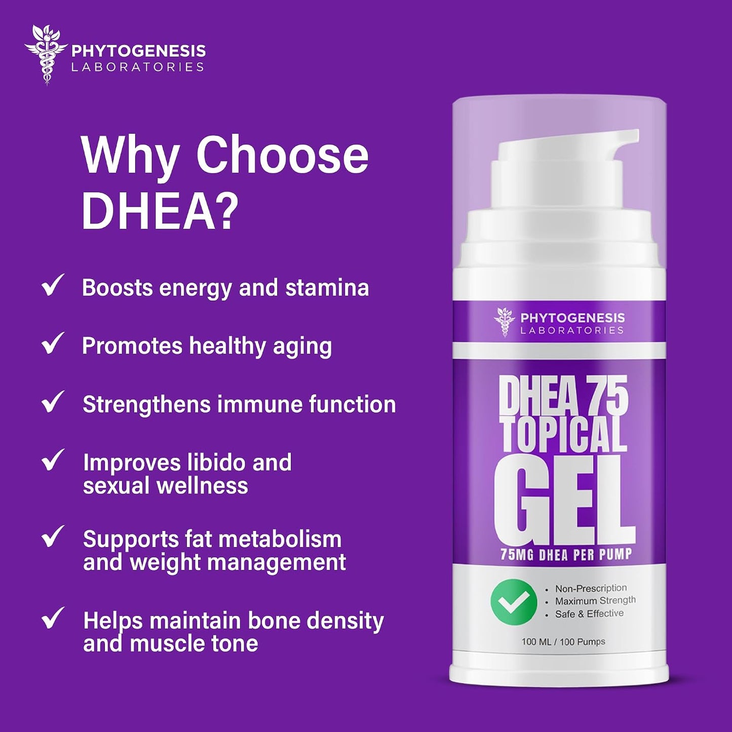 Phytogenesis DHEA 75 Topical Gel – 75 mg DHEA per Pump – One Month Supply - görsel 4