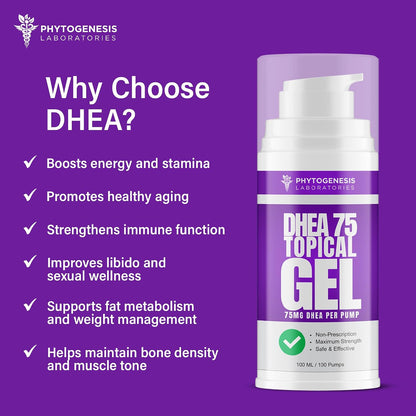 Phytogenesis DHEA 75 Topical Gel – 75 mg DHEA per Pump – One Month Supply
