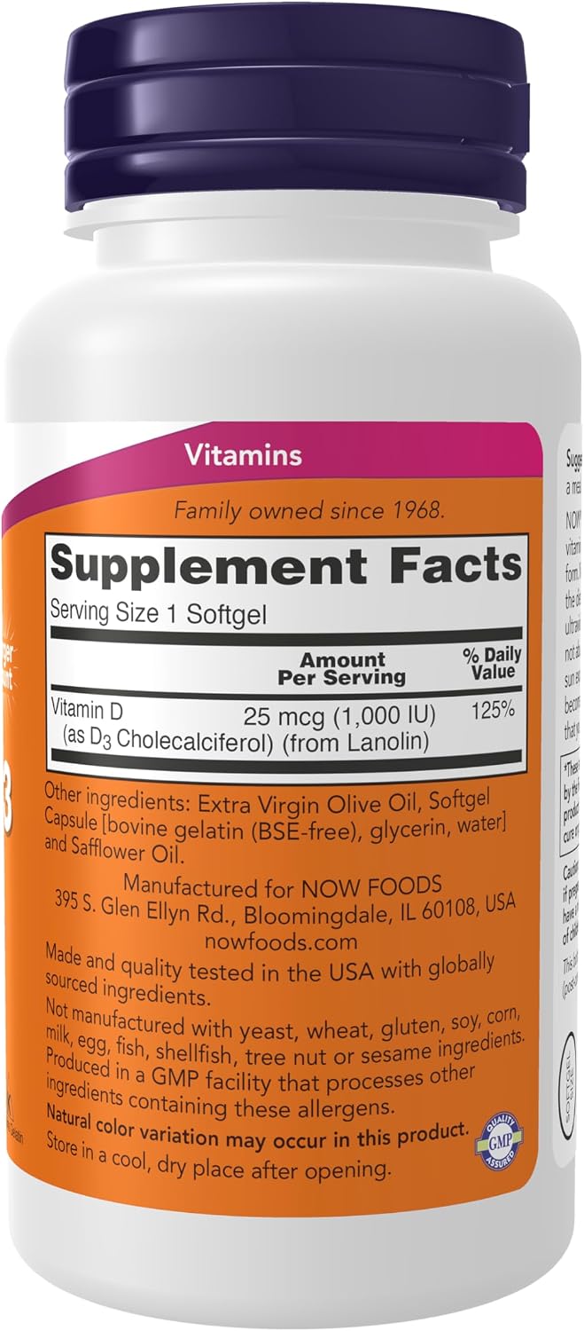 NOW Foods Vitamin D-3 1,000 IU, High Potency, 360 Softgels - görsel 2