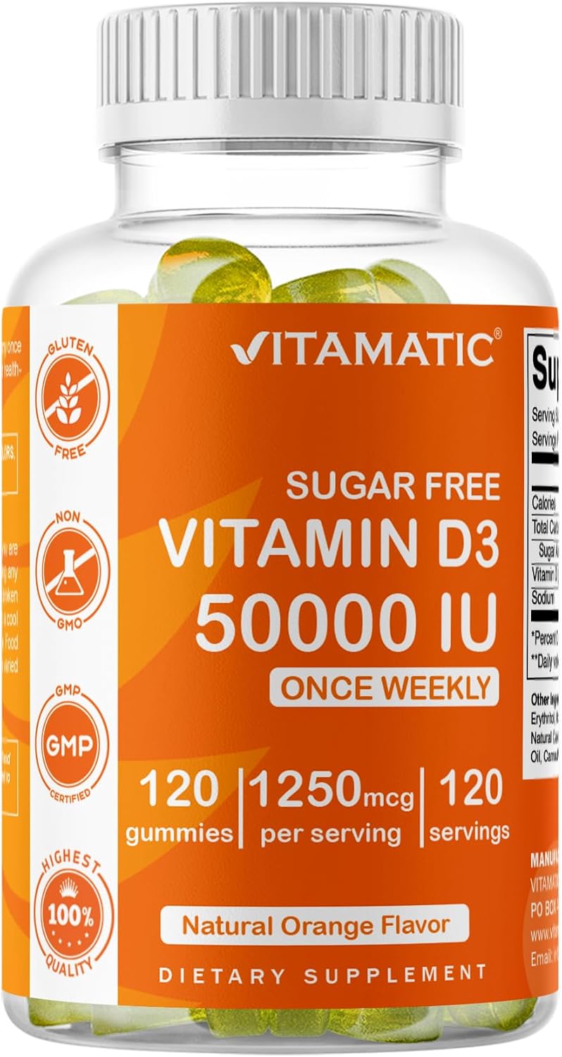 Vitamatic Sugar Free Vitamin D3 50,000 IU Weekly Supplement - 120 Pectin Based Gummies - görsel 1