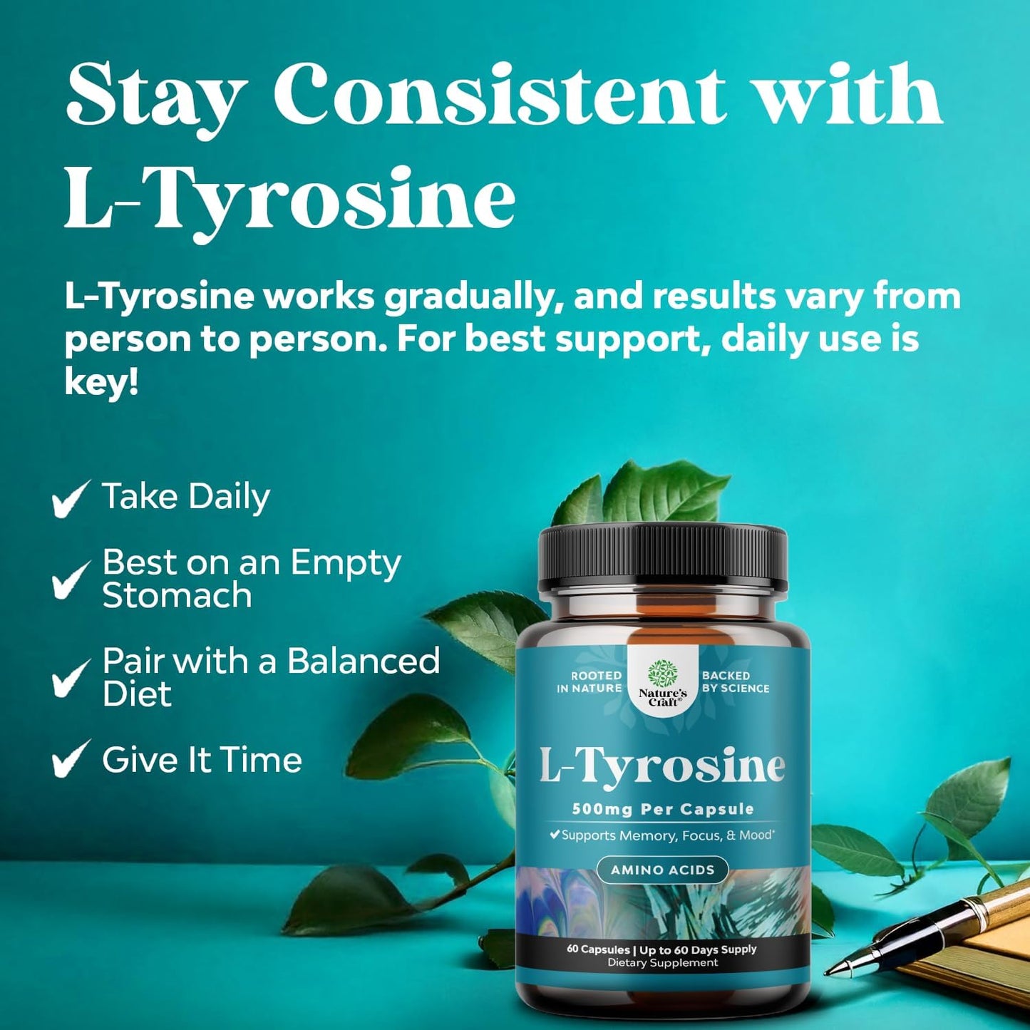 Free Form L-Tyrosine 500mg Capsules - görsel 4