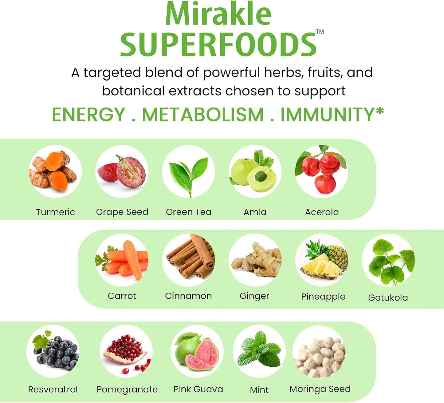 Organic Veda Mirakle Superfoods - Mixed Greens, Vegetables, Super Fruits & Antioxidants Food Supplement with Probiotics, 120 Capsules - görsel 5