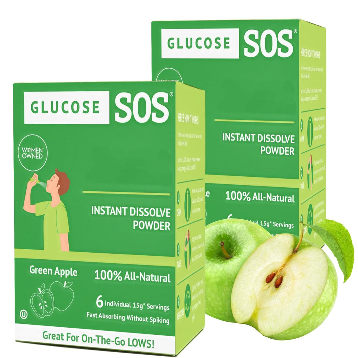 Glucose SOS Glucose Powder Packets – Natural Dextrose, Fast Absorption, Green Apple, 12 Servings - görsel 1