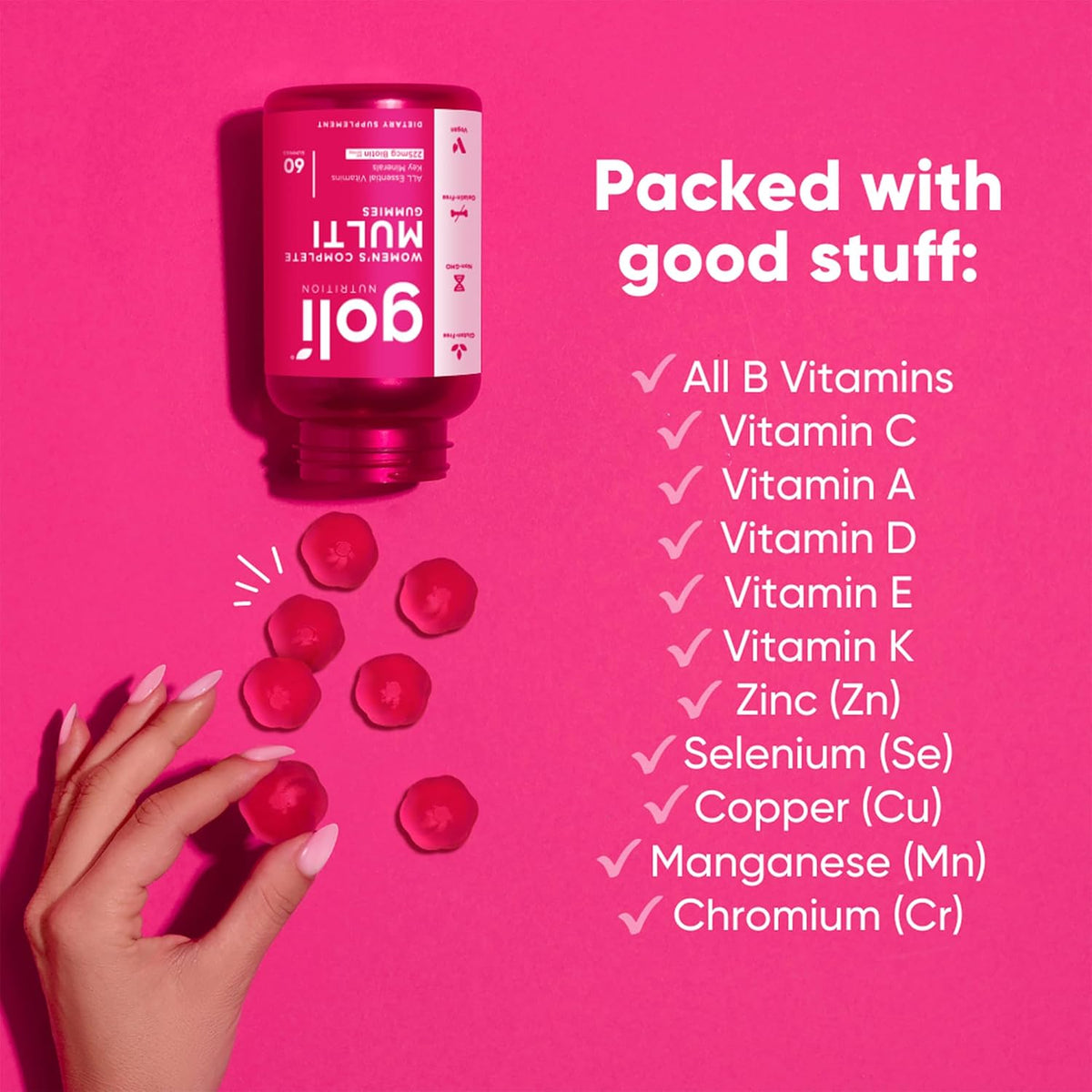 Goli Women's Multi Gummies - Complete Daily Multivitamin with All 13 Essential Vitamins, Biotin, Zinc - Supports Hair, Skin, Nails, Immune System - Vegan, Non-GMO - 60 Gummies (2 Pack) - görsel 2