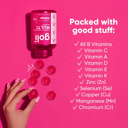 Goli Women's Multi Gummies - Complete Daily Multivitamin with All 13 Essential Vitamins, Biotin, Zinc - Supports Hair, Skin, Nails, Immune System - Vegan, Non-GMO - 60 Gummies (2 Pack)