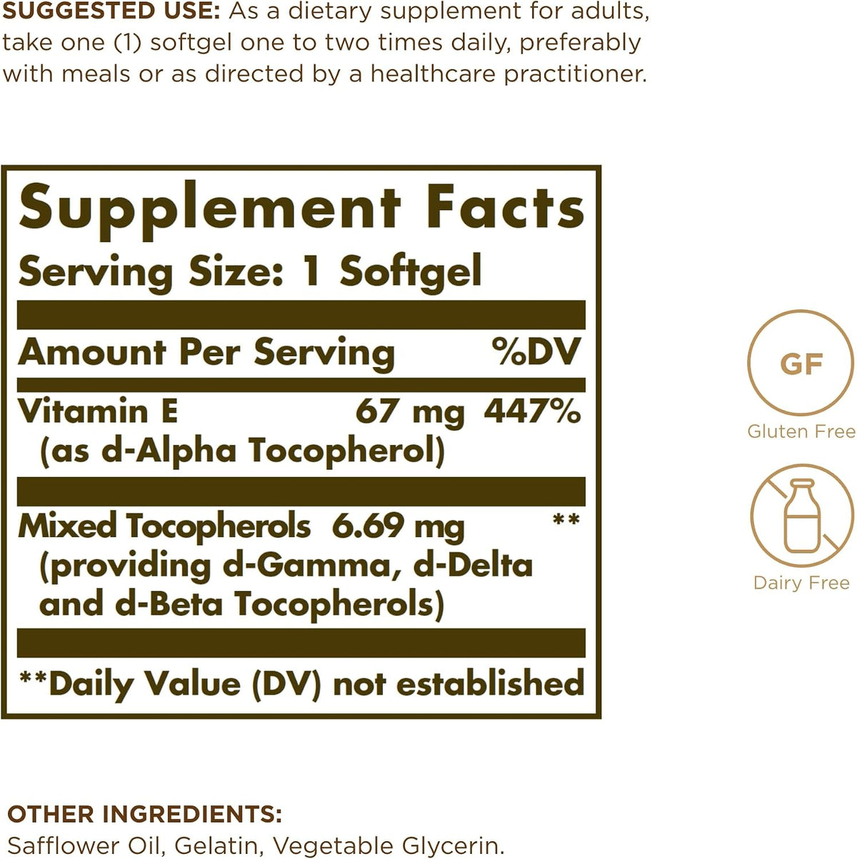 Solgar Vitamin E 67 mg (100 IU) - 100 Softgels, Pack of 2 - Natural Antioxidant Support - Gluten & Dairy-free - görsel 2