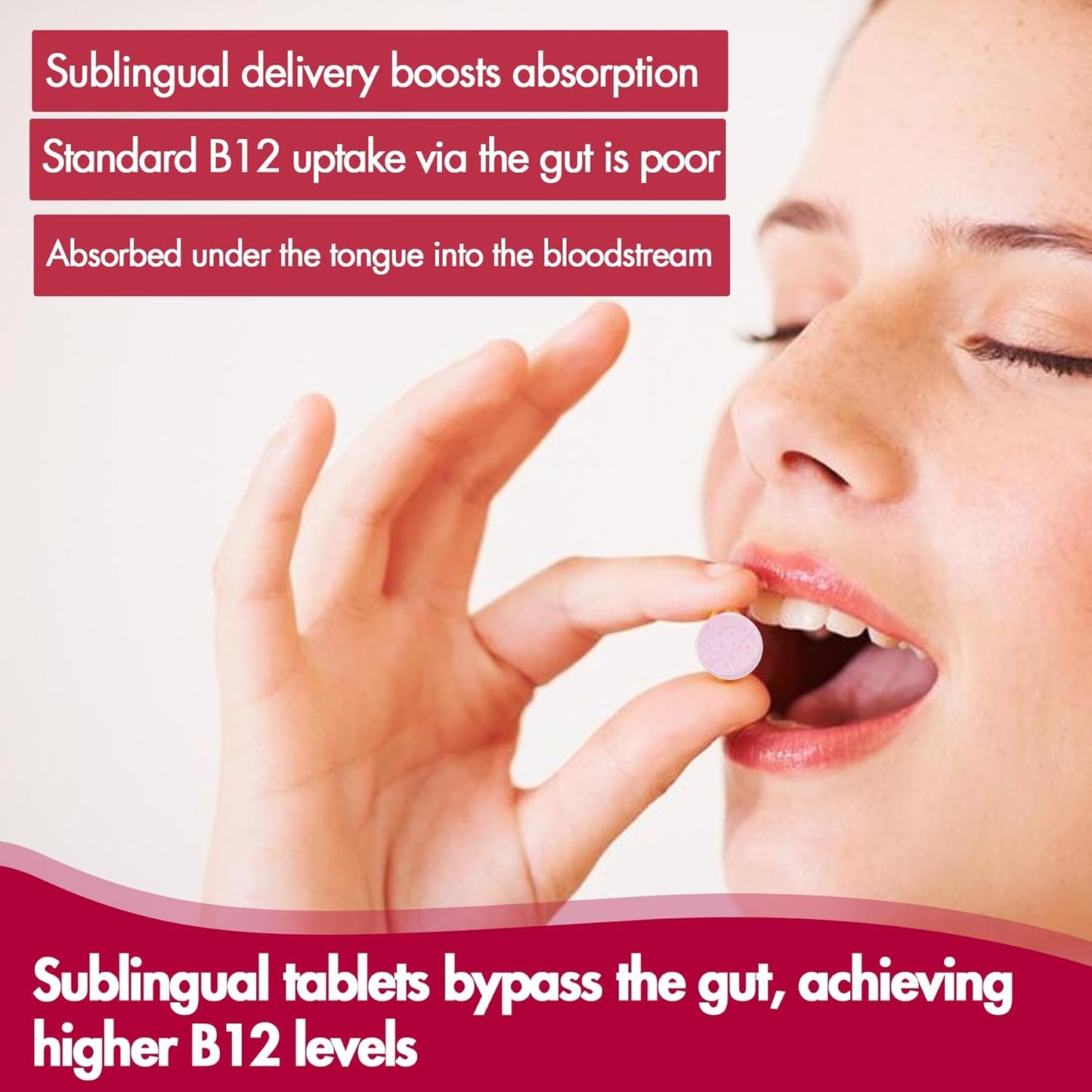 Methylated Vitamin B12 10,000 mcg Sublingual Tablets – Natural Strawberry Flavour, 180 Count - görsel 5