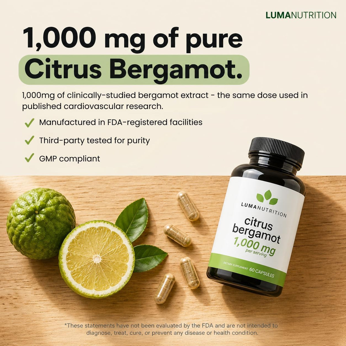 Luma Nutrition Citrus Bergamot 1000mg - 60 Capsules (30 Servings) - görsel 4