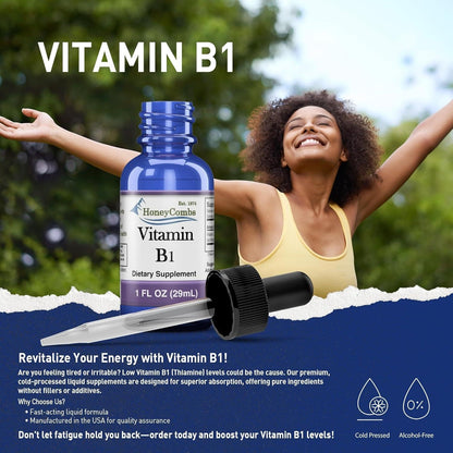 Vitamin B1 (Thiamine) Drops - High Potency Liquid - Vegan, Alcohol-Free, Non-GMO - Supports Energy, Digestion & Nervous System, 30ml