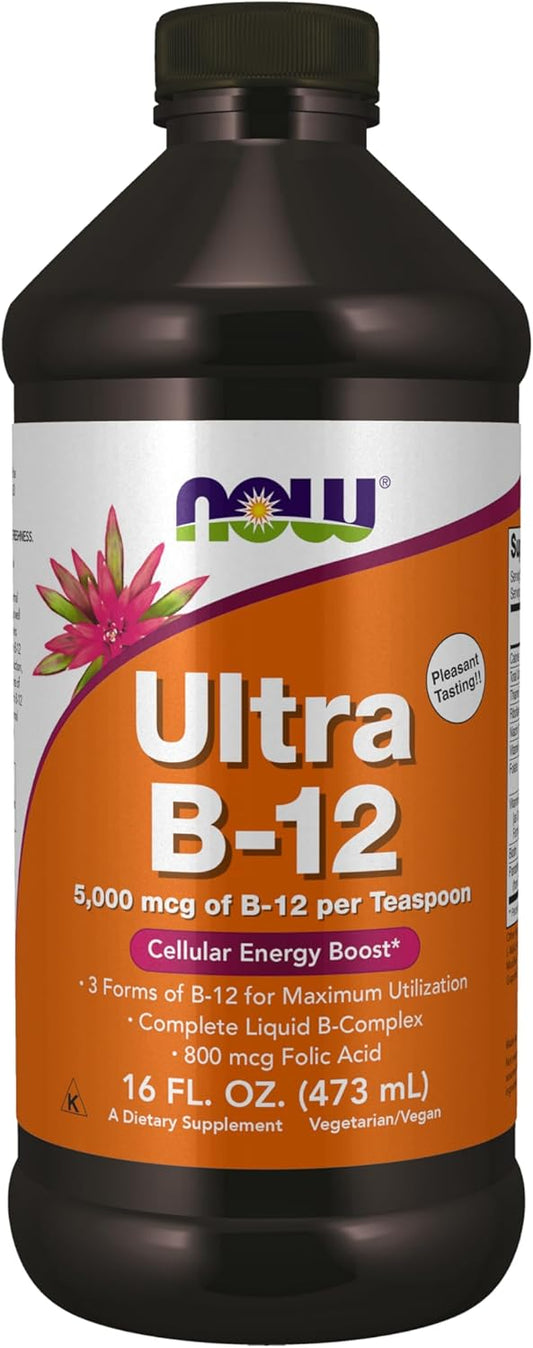 NOW Foods Ultra B12 Liquid – 5000mcg B12 with 800mcg Folic Acid, 473ml