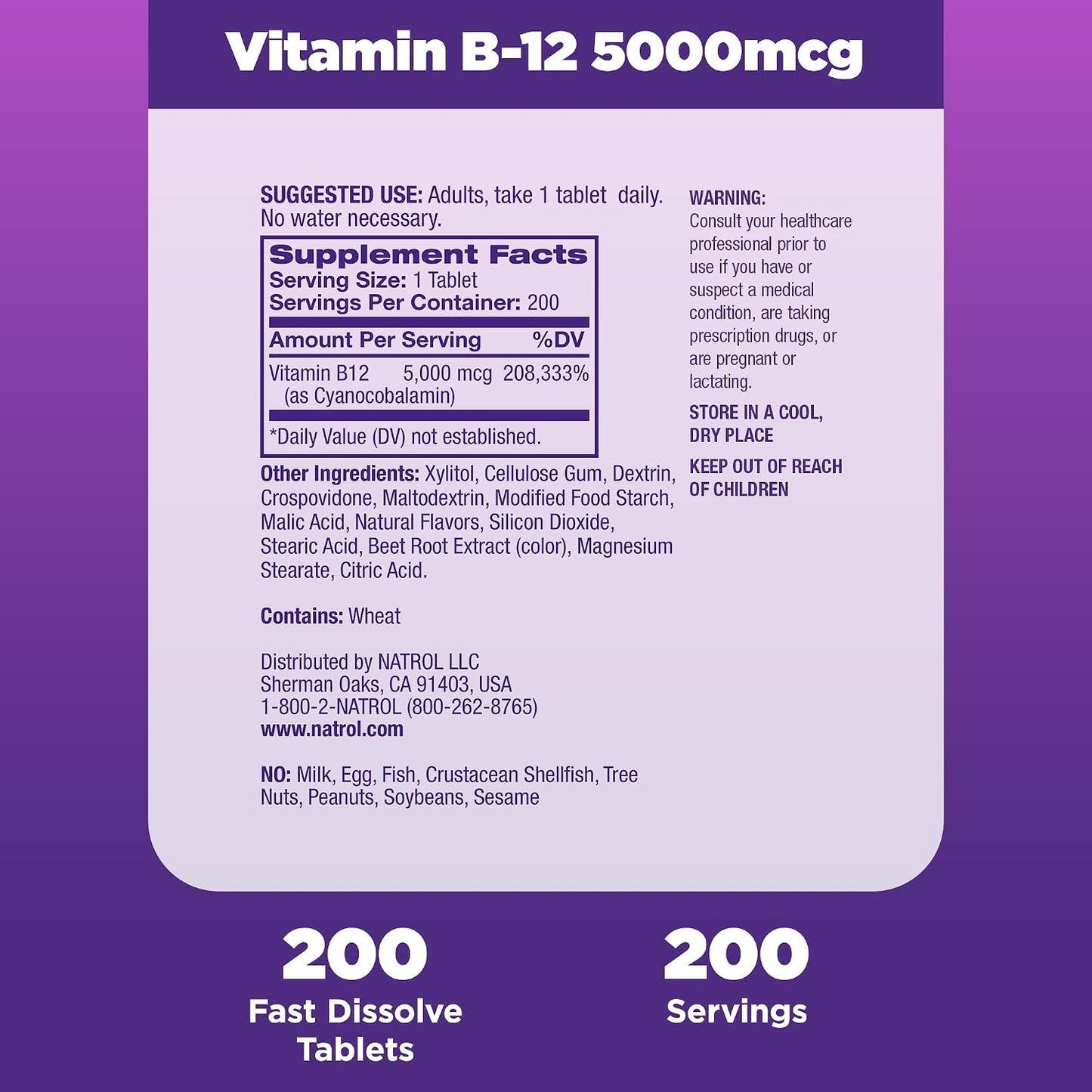 Natrol B12 5000 µg Fast Dissolve Tablets, Energy Metabolism Support, 200 Count - görsel 4