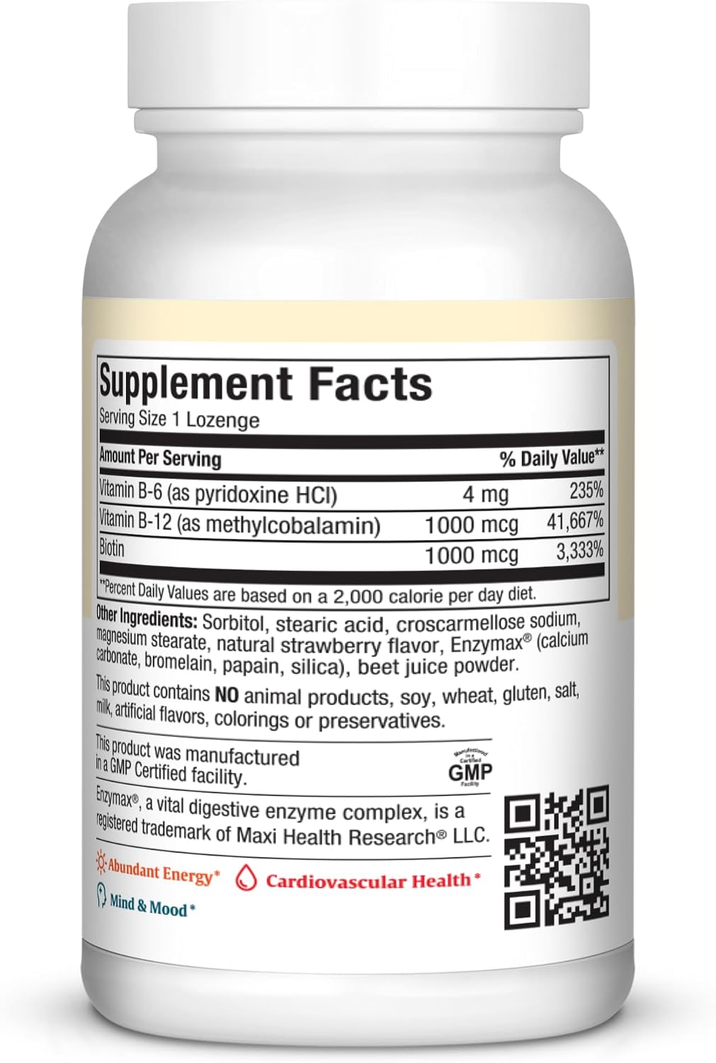 Maxi Health Triple B Lozenges - Vitamin B12 & B6 & Biotin - Strawberry Flavour - 180 Chewies - Kosher - görsel 2