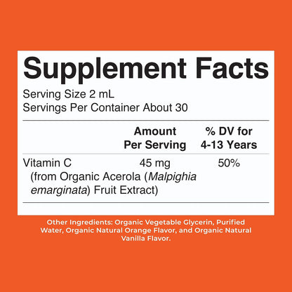 MaryRuth's Organic Children's Vitamin C Drops – Vegan Vitamin C Immune Support Supplement for Ages 4-13 | Immune Support & Overall Health | Vitamin C from Organic Acerola Fruit Extract | 60ml