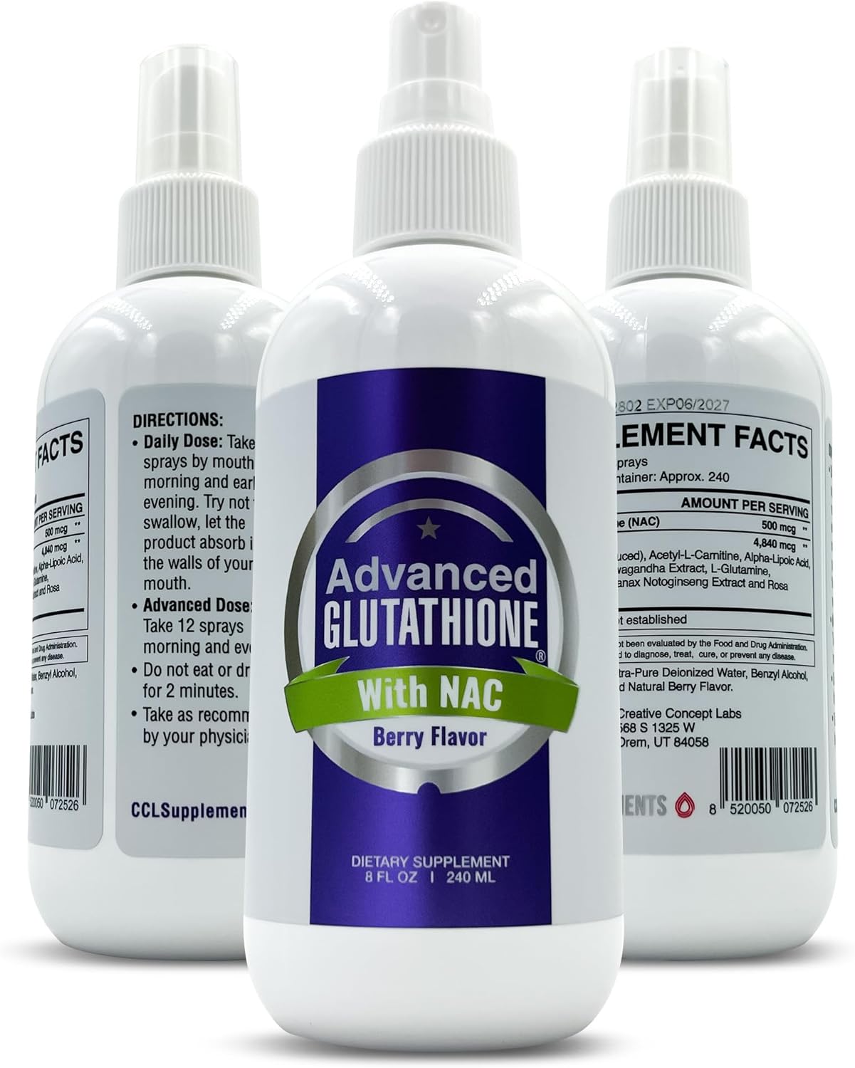 CCL SUPPLEMENTS Advanced Sublingual Glutathione + NAC Spray - Liposomal with Ashwagandha, Glutamine, Vitamin C - 240 ml - görsel 1