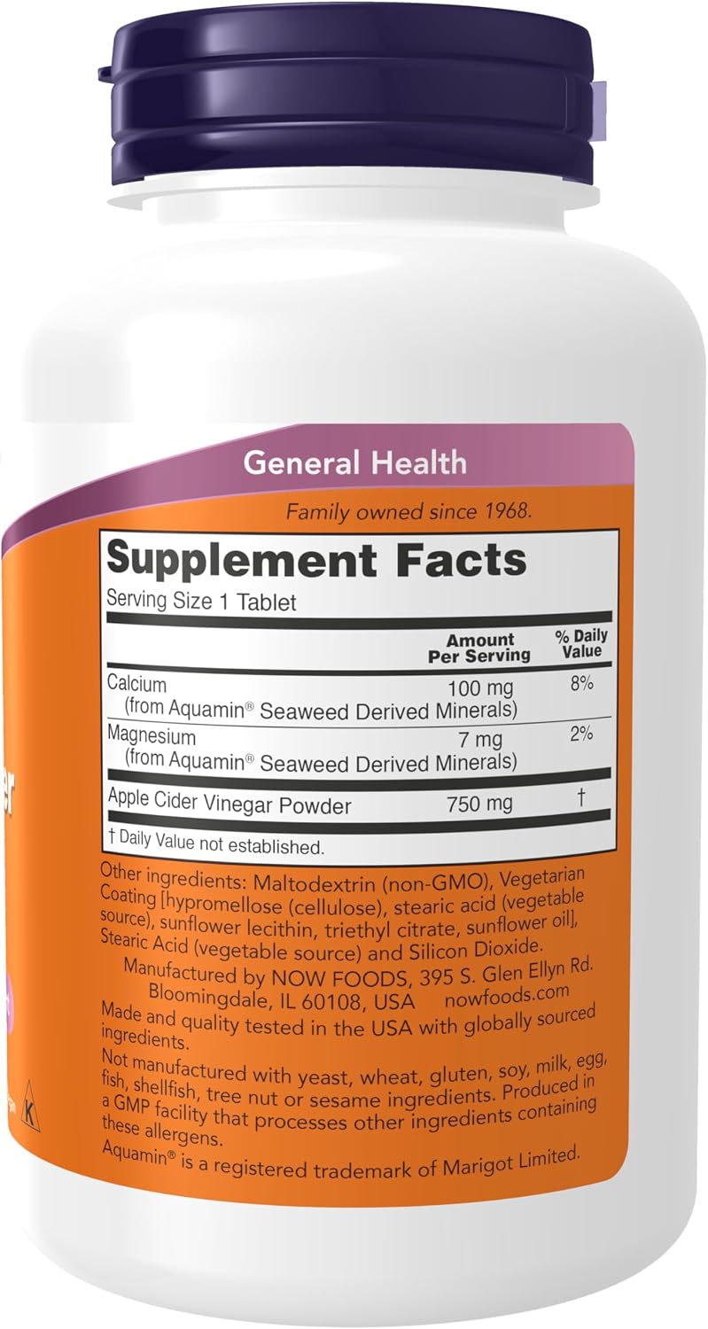 NOW Foods Apple Cider Vinegar 750 mg Extra Strength Tablets (180 Count) - görsel 2