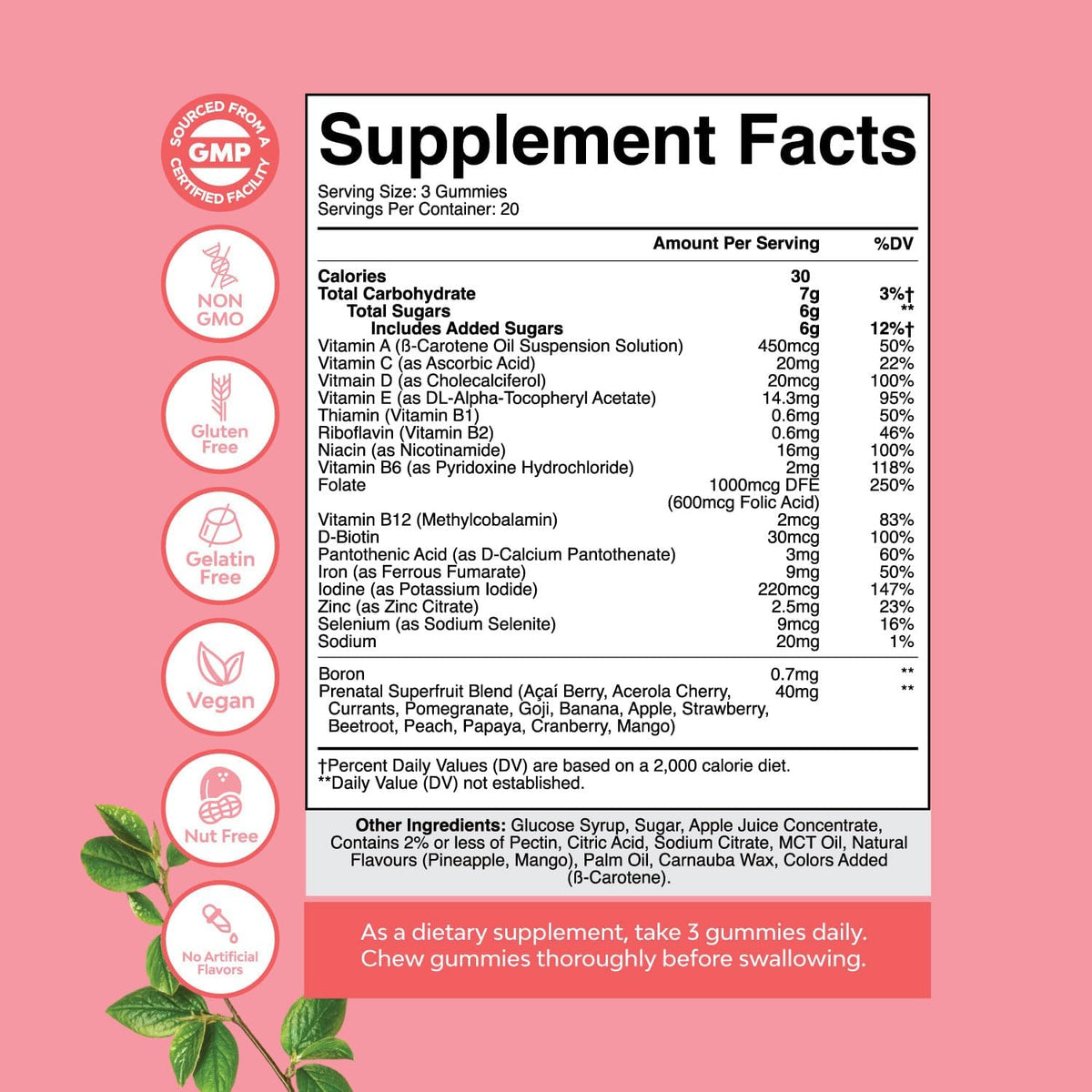 Natures Craft Vegan Prenatal Gummies for Women – Gummy Prenatal Vitamins with Iron, Folic Acid, and Superfruit Blend – Chewable Vitamins (Pineapple & Mango) – 60 Gummies - görsel 8