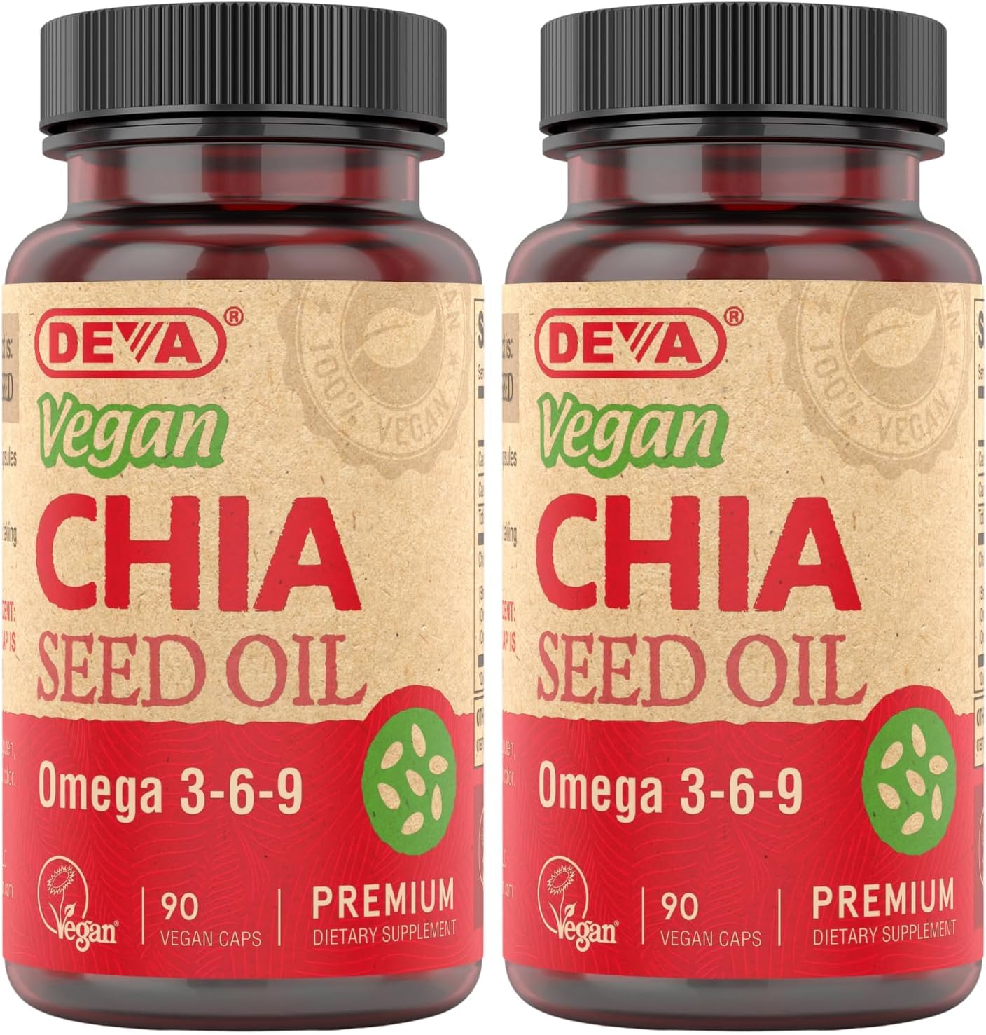 DEVA Vegan Vitamins Chia Seed Oil, Omega 3, 6, 9 & Essential Fatty Acids, Cold-Pressed & Unrefined, 90 Capsules (2-Pack) - görsel 1