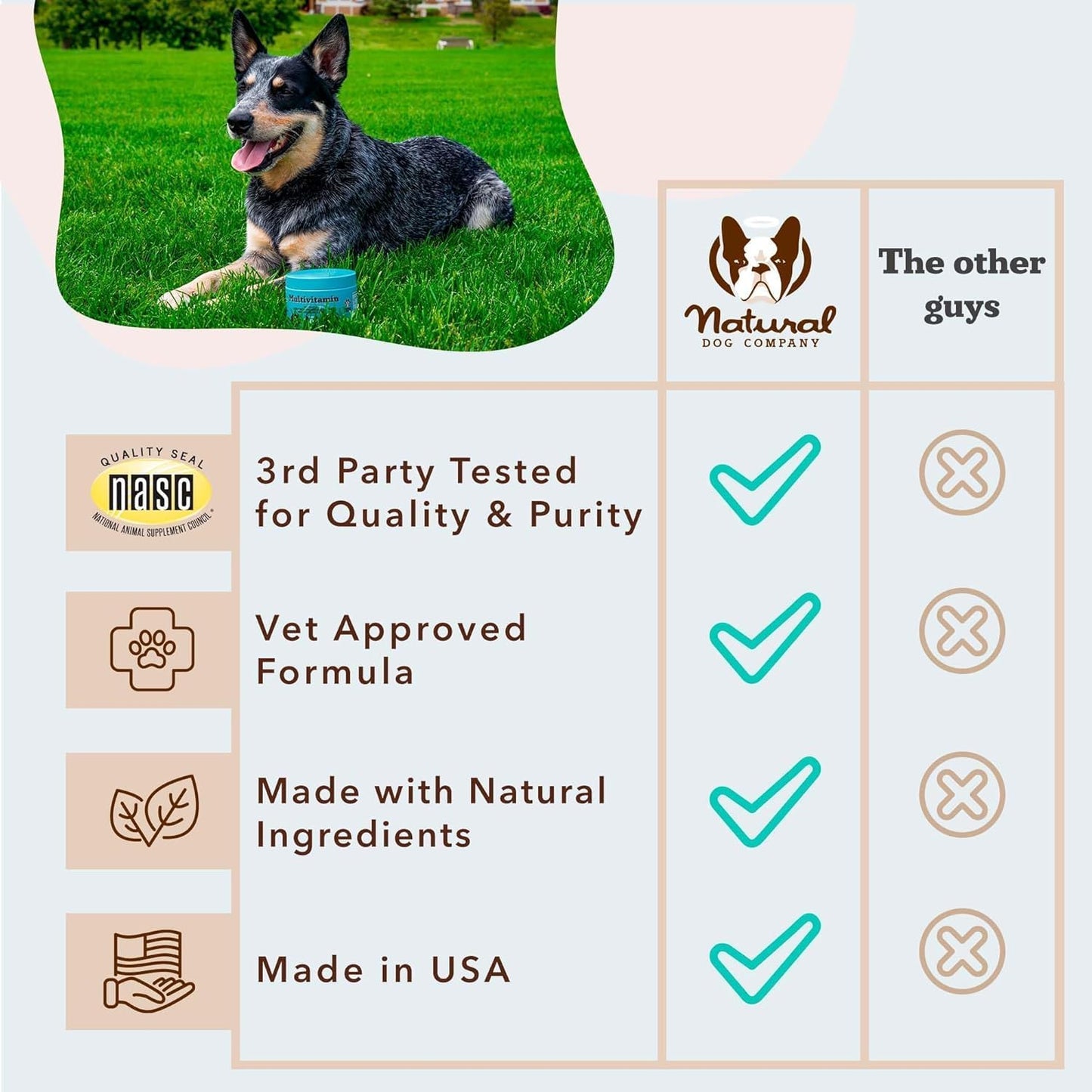 Natural Dog Company 25-in-1 Multivitamin for Dogs – Vet-Formulated Soft Chews for Puppies, Adults & Seniors, Supports Joints, Skin, Coat, Immune & Heart Health, NASC Certified, 90 Count - görsel 7