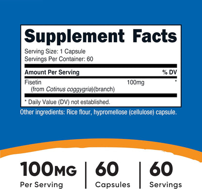 Nutricost Fisetin Capsules 100mg, 60 Capsules - Natural Polyphenol Antioxidant - Non-GMO, Gluten-free, and Vegan Friendly Supplement