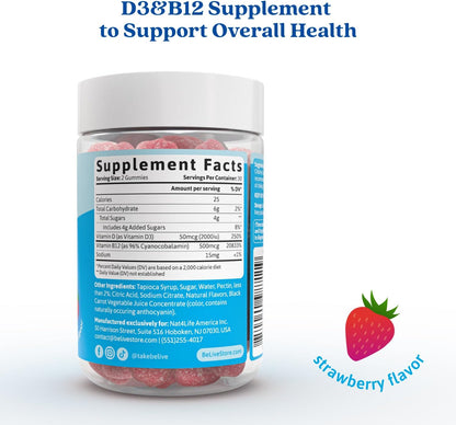 BeLive Vitamin D3 & B12 Gummies – 60 Gummies – Strawberry Flavour