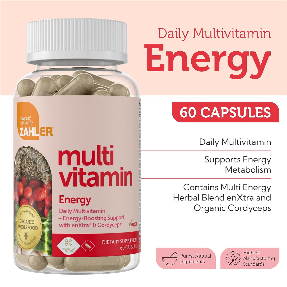 Zahler Daily Multivitamin for Women & Men – Energy Formula (60 Capsules) - görsel 3