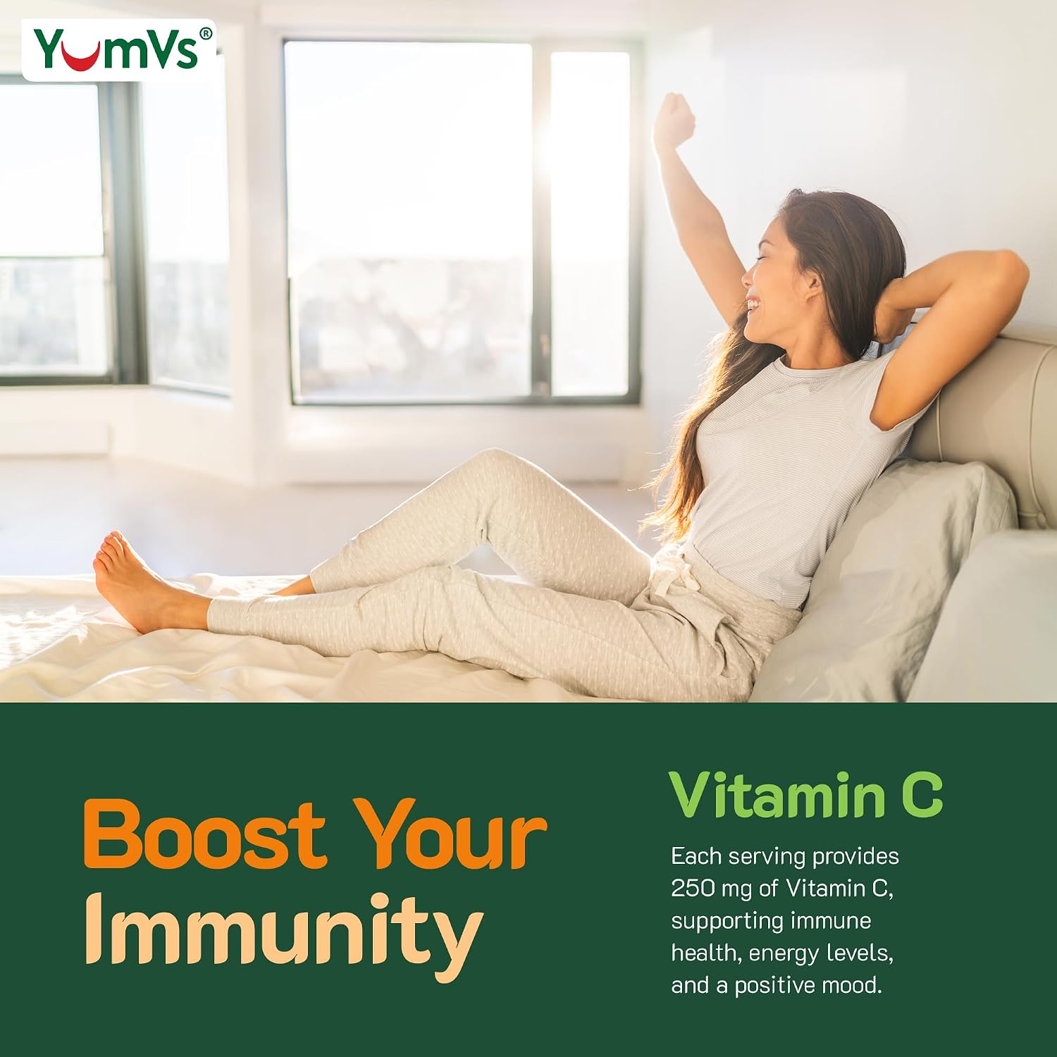 YUM-V'S Vitamin C Gummies for Adults - 250 mg Orange Flavour - Immune Function Support (100 Count) - görsel 7