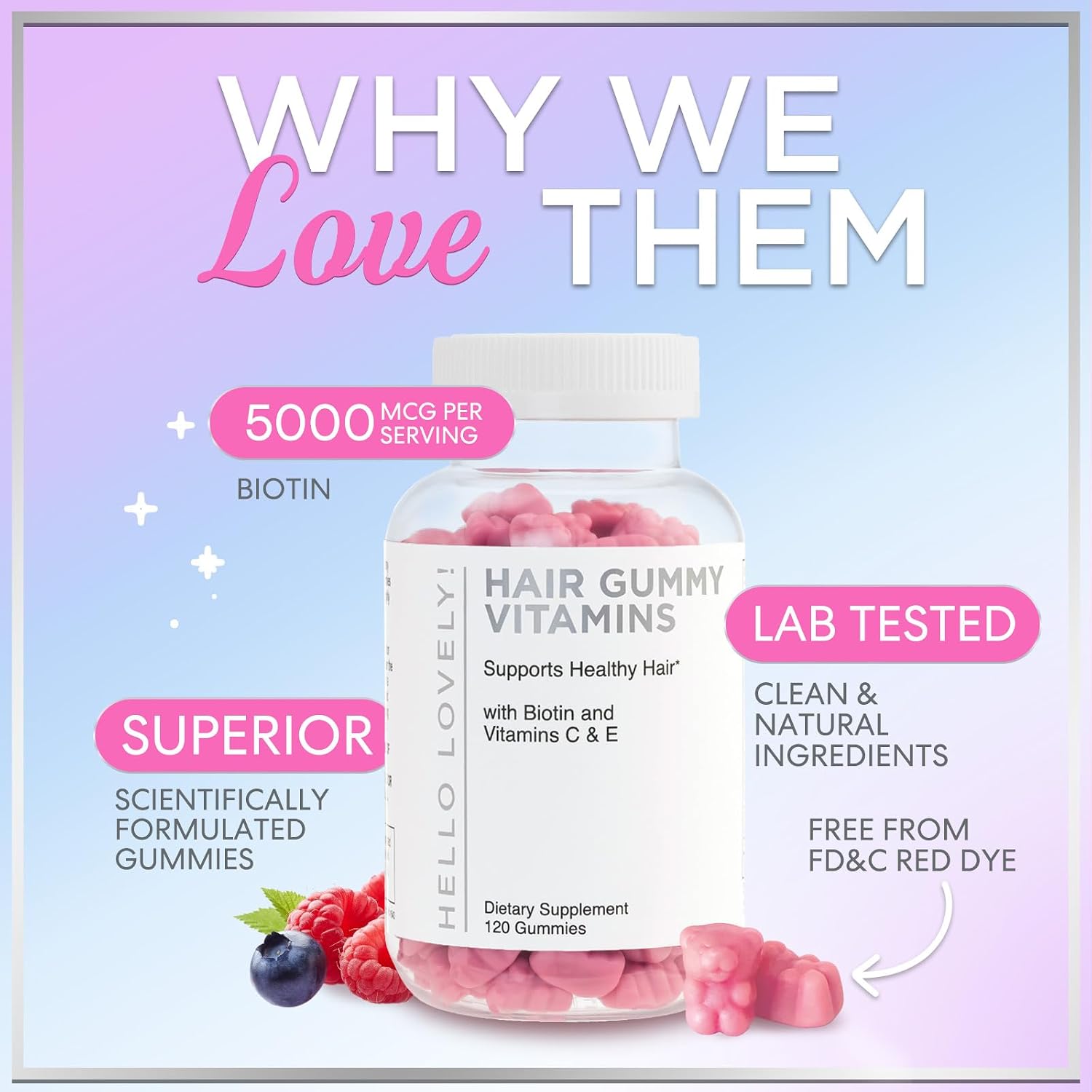 Hair Vitamin Gummies with Biotin – Vitamins E, C & Zinc for Normal Hair and Skin, Premium Vegetarian & Non-GMO – Natural Support for Healthy-Looking Hair, Skin & Nails – 120 Gummy Bears - görsel 6