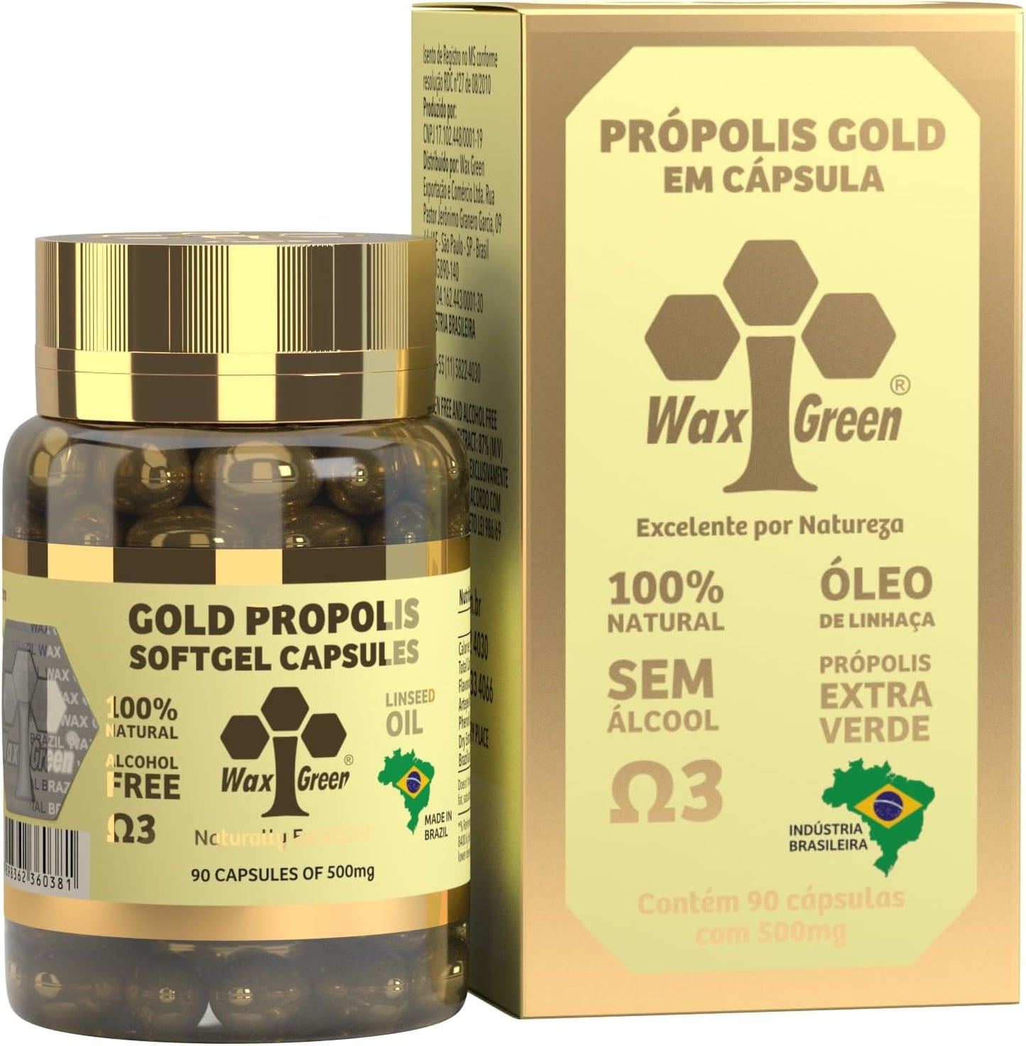 6 Bottles of Wax Green Bee Propolis N91 Gold Capsules 500mg (90 Capsules per Bottle) - görsel 1