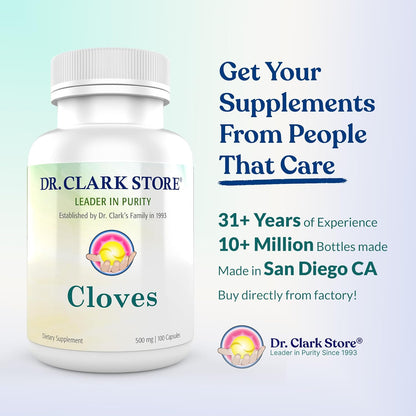Dr Clark Store Cloves Supplement 500mg – Digestive Comfort & Internal Cleansing Support, 100 Capsules