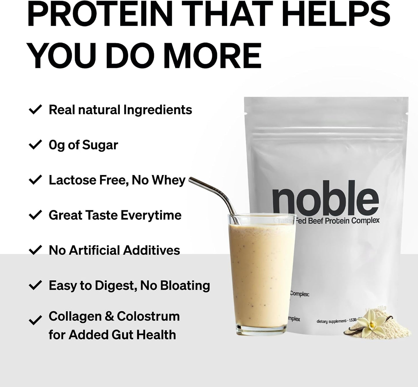 Noble Grass Fed Beef Protein Powder with Collagen, Colostrum & Organ Blend - Vanilla (30 Servings) - görsel 5