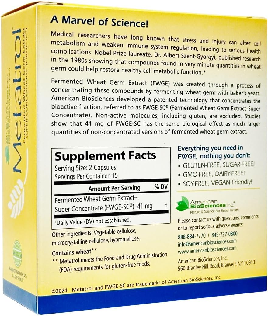 American BioSciences Metatrol Fermented Wheat Germ Extract – Immune & Mitochondrial Support – 30 Vegetarian Capsules - görsel 2