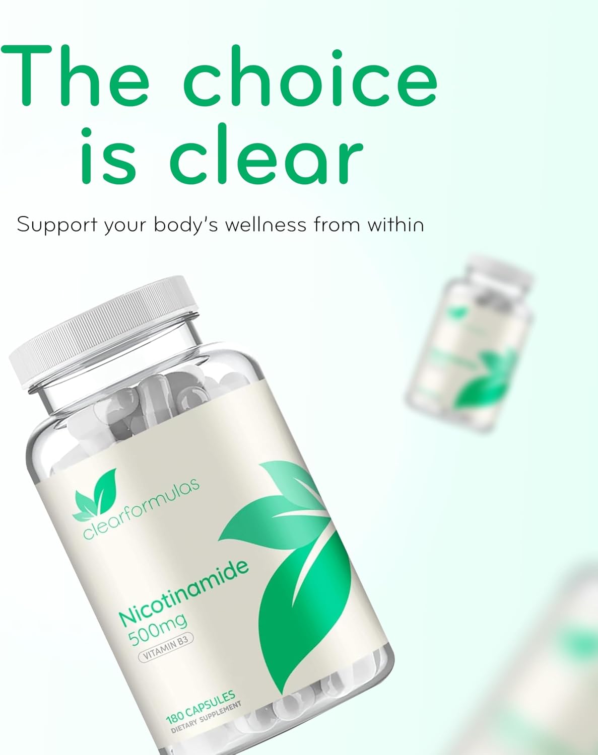Vitamin B3 Nicotinamide 500mg – Flush Free Niacin Supplement for Energy, Skin & Nervous System Support – NAD Precursor – 180 Capsules - görsel 7