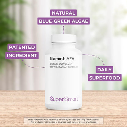 Supersmart AFA Extract 1000 mg per Day (Patented) - Aphanizomenon Flos-Aquae - Blue-Green Algae Supplement | Non-GMO & Gluten-Free - 120 Vegetarian Capsules
