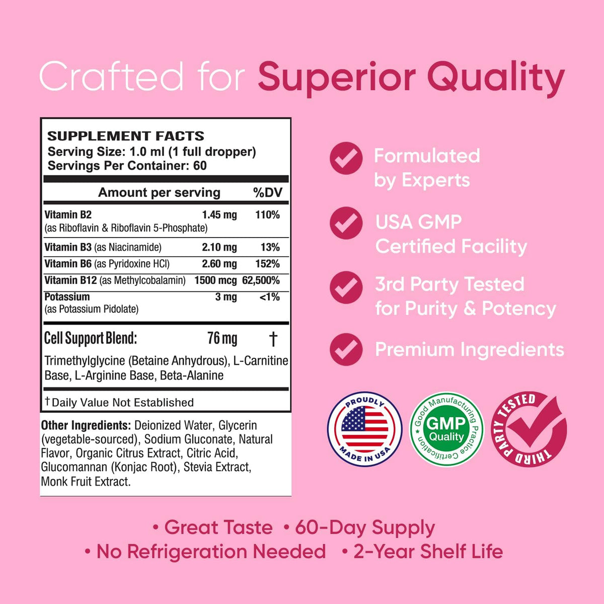 BioSource Labs Essential B Complex - Daily Vegan Vitamin B-Complex Sublingual Liquid Drops with Methyl B12 (60ml Bottle) - 60-Day Supply - görsel 7