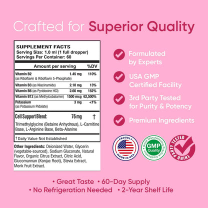 BioSource Labs Essential B Complex - Daily Vegan Vitamin B-Complex Sublingual Liquid Drops with Methyl B12 (60ml Bottle) - 60-Day Supply