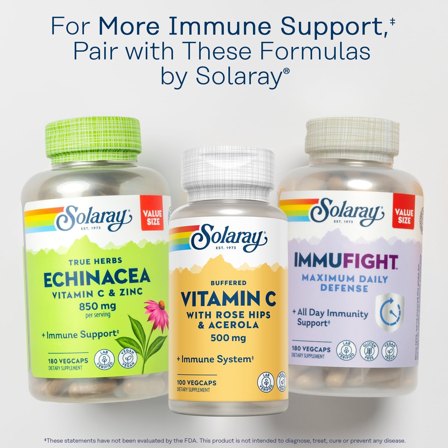 SOLARAY Buffered Vitamin C 500mg plus Rose Hips and Acerola - Immune Support Supplement - 100 VegCaps - görsel 6