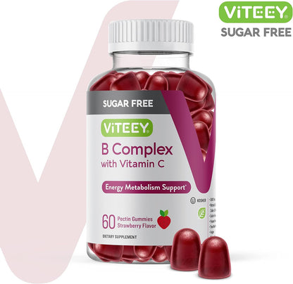 Viteey Vitamin B Complex Gummies – Sugar Free with Vitamin C, 60 Gummies