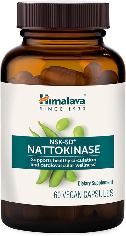 Himalaya NSK-SD Nattokinase, Food Supplement for Healthy Circulation, Vegan, Gluten-free Natto Extract, 100 mg, 60 Capsules