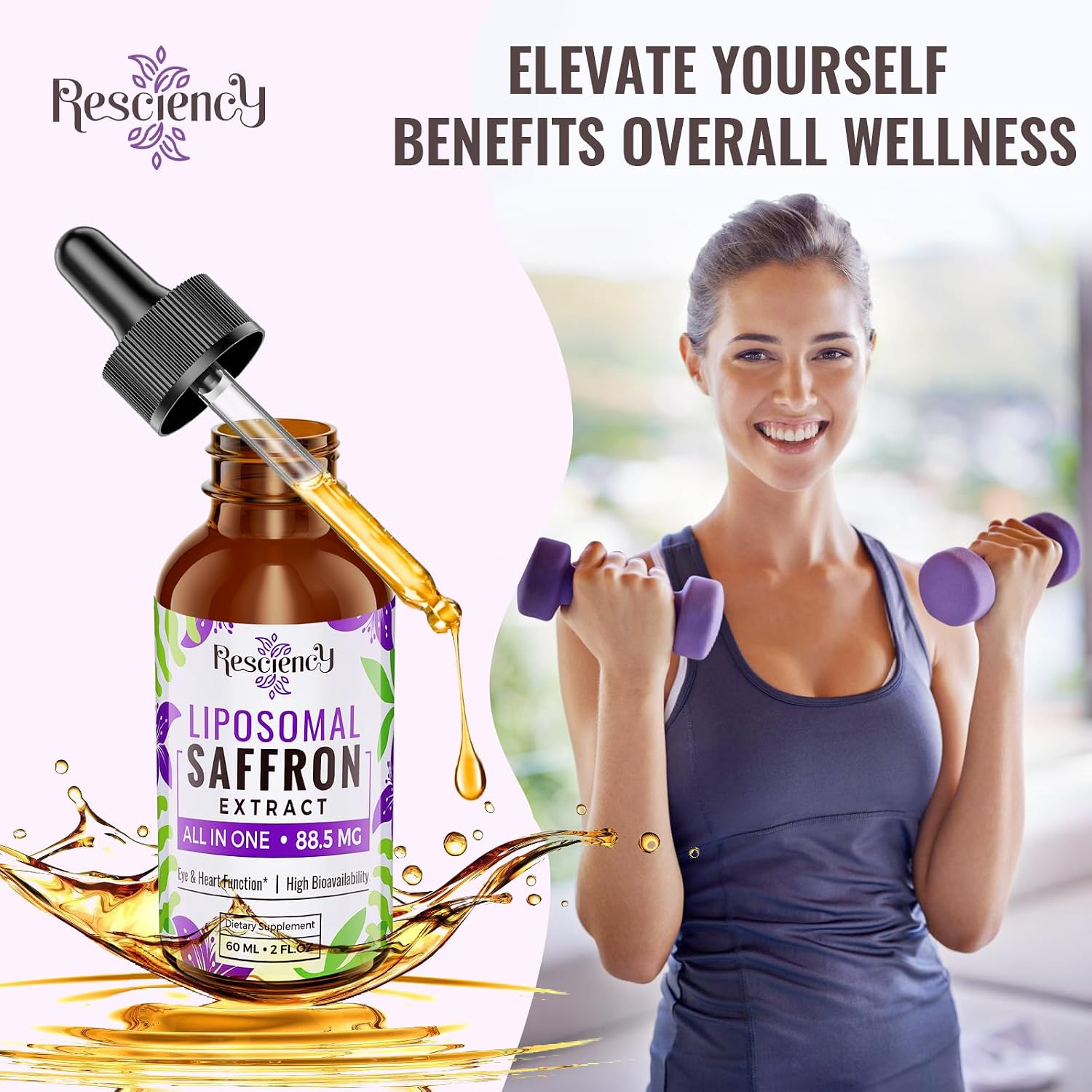 Resciency Liposomal Saffron Supplement Drops 88.5mg – High Bioavailability Liquid Saffron Extract for Mood Support, Energy, Focus & Vision with Ashwagandha, Magnesium, Zinc, B12 & D3, 60 ml - görsel 7