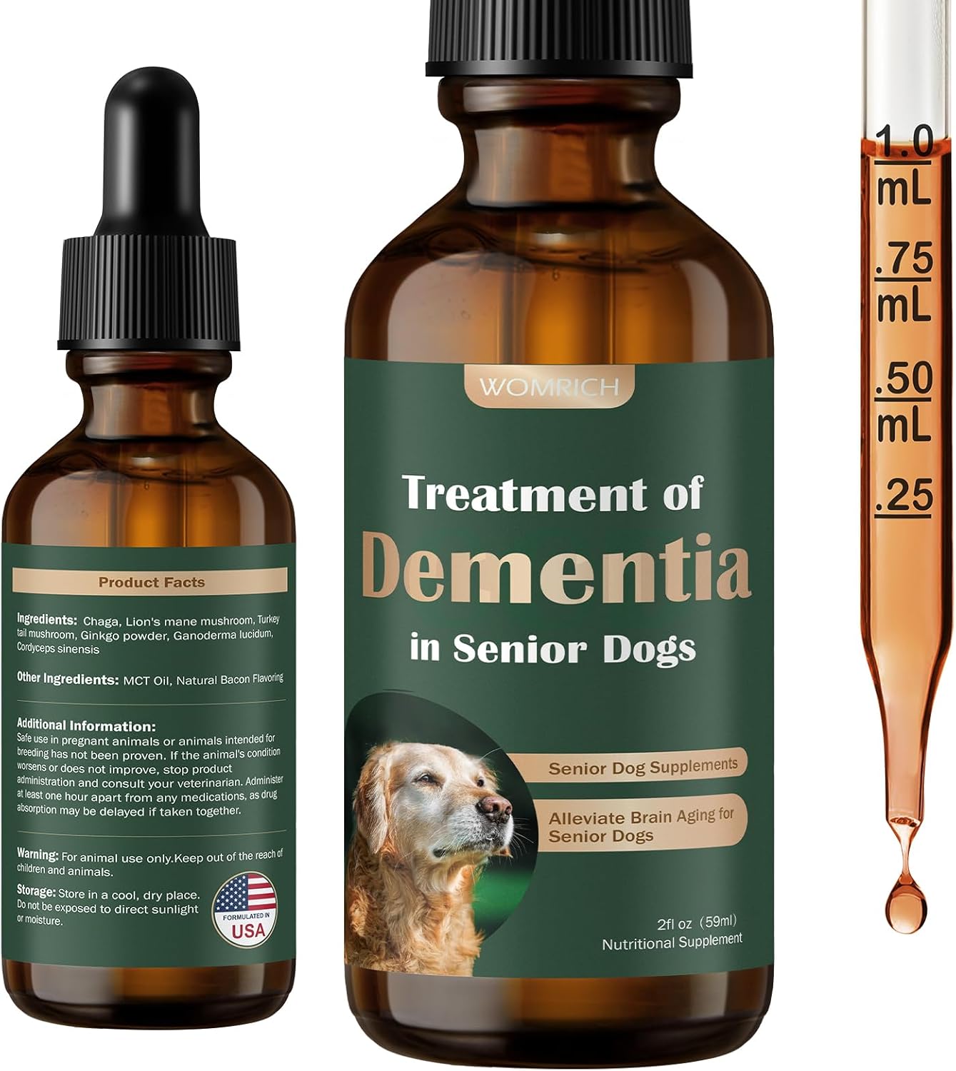 WOMRICH Senior Dog Brain Health Supplement with Mushrooms - 59 ml - görsel 1