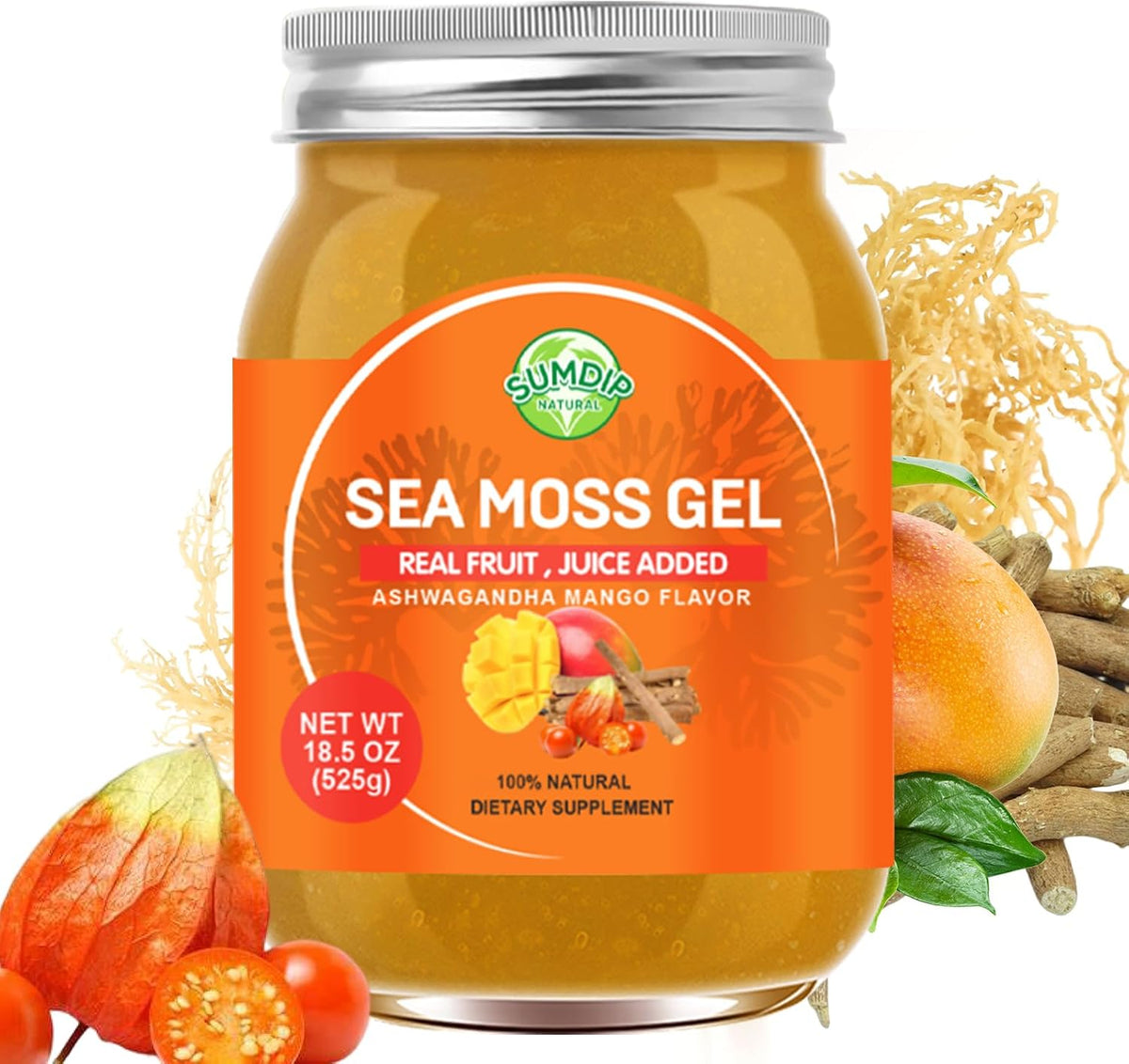 Sea Moss Gel – Raw Flavoured Irish Seamoss with Ashwagandha, Mango Flavour, Immune & Digestive Support, 524 g - görsel 1