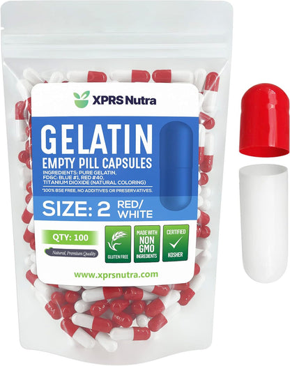 XPRS Nutra Size 2 Empty Gelatine Capsules - 100 Count (Red/White)